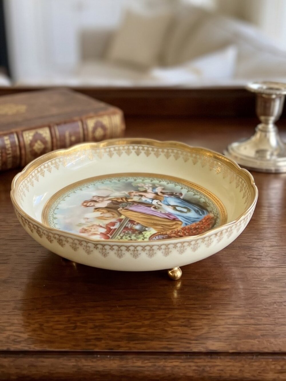 Antique Imperial Crown China Vienna Footed Dish ✨ Scalloped Gold Gilt